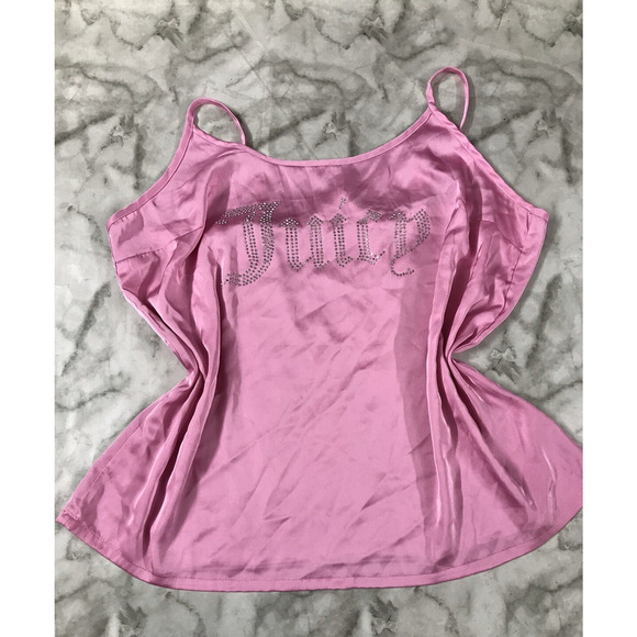 VINTAGE Y2K JUICY COUTURE Satin Pink Sleepwear Top Large Club Party Bedazzled - Picture 1 of 6